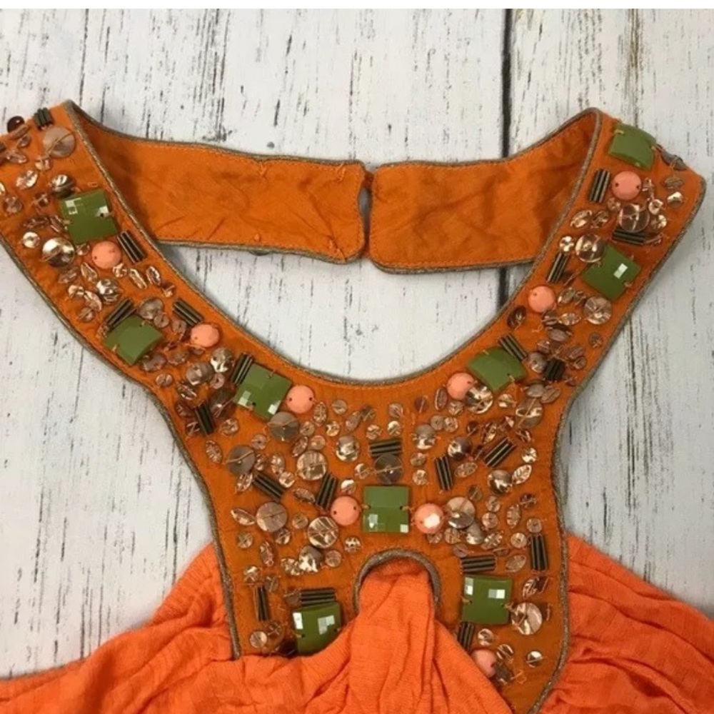 Free People Tangerine Beaded Halter Top Sz Small - Picture 2 of 5